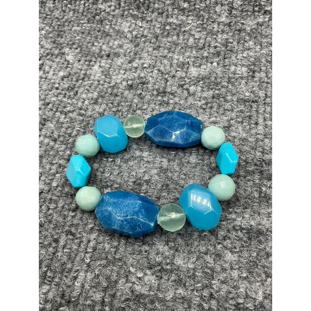 Fashion Beaded Stretch Bracelet Blue Green Faceted Stone Look Beads Vintage